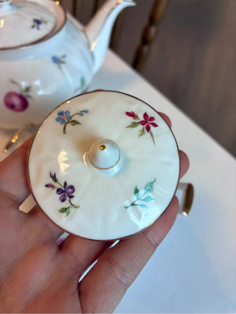 3 piece Aynsley Vintage Floral Porcelain Tea Set with Gold Trim